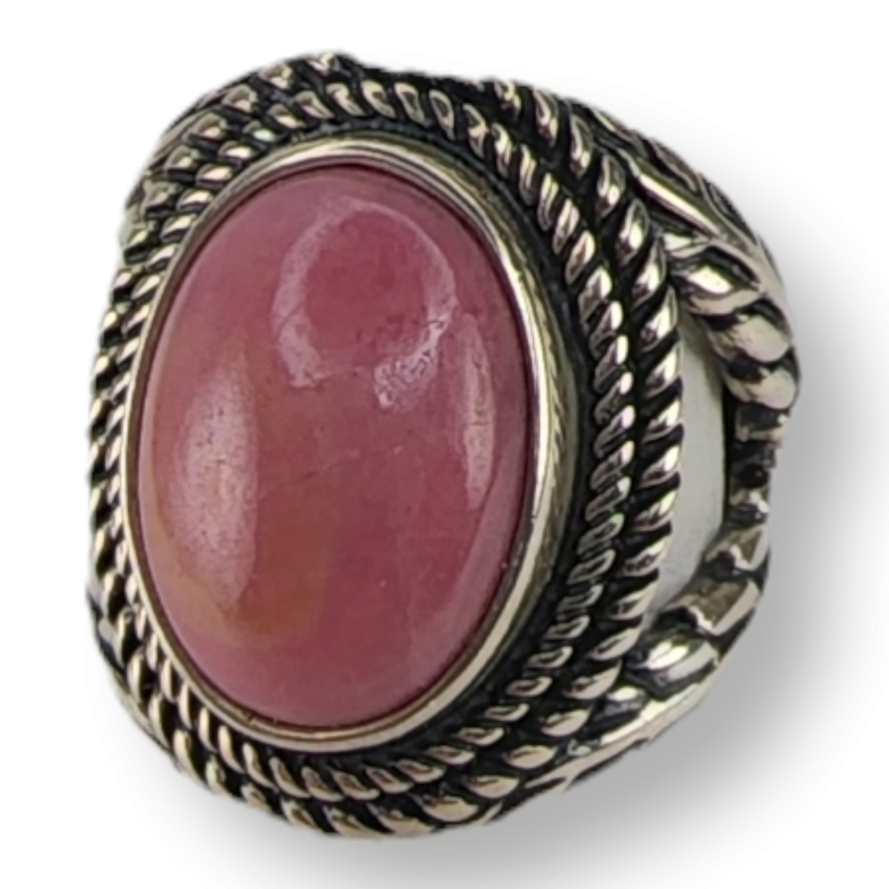Carolyn Pollack Ring Sterling Silver Size 5 Pink Rhodonite Relios Leaf Rope 925